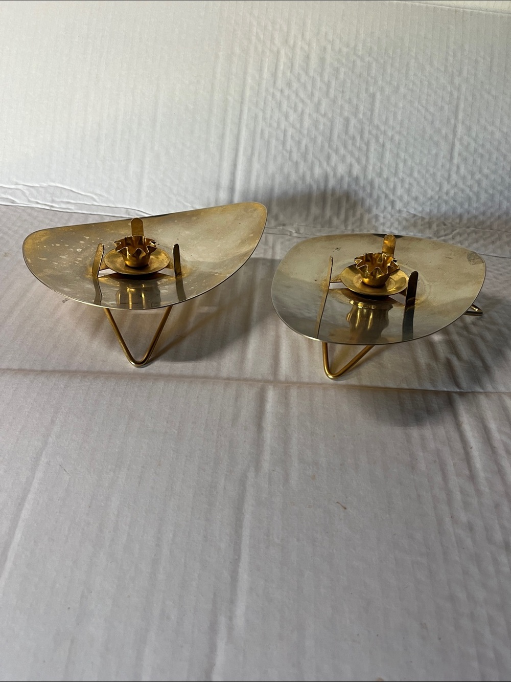 MCM David Douglas Pair of Gold-Tone Mid-Century Style Hurricanes no globes